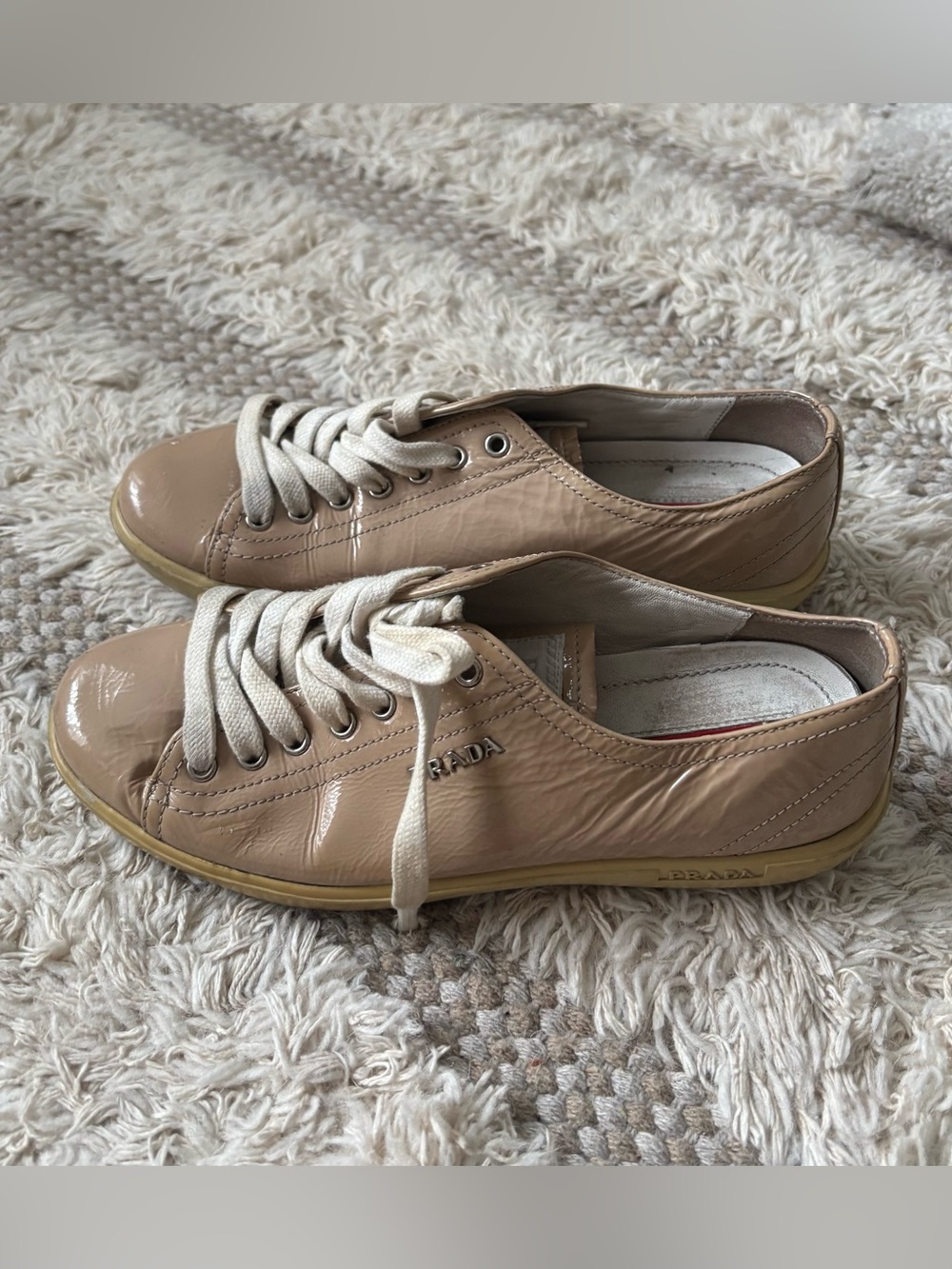 Prada Nude Patent Leather Low-Top Sneakers Size EU 36